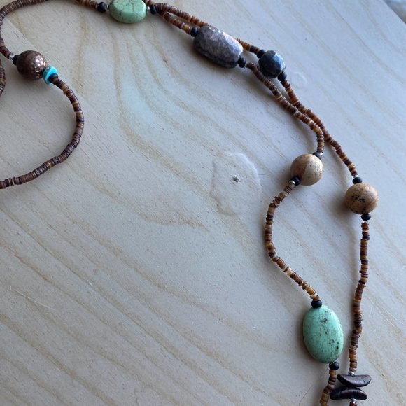 Silpada Sterling Silver, Howlite, Jasper Wood And Shell Necklace 60” N1569 - Picture 3 of 3